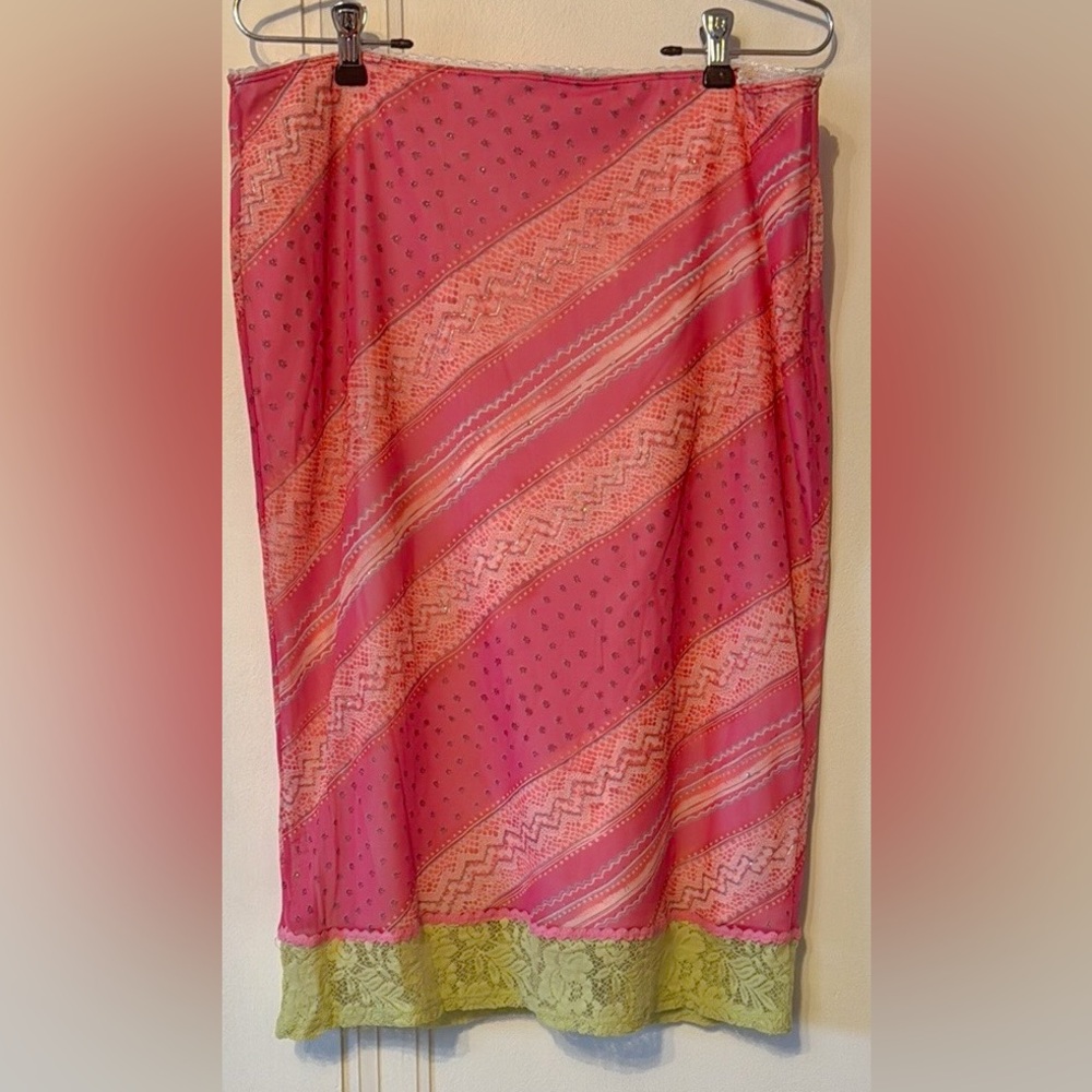 Central Park West Pink and Green Midi Skirt